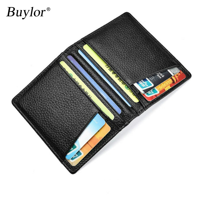 Buylor Men's Wallet Soft Super Slim Wallet Genuine Leather Mini Credit Card Holder Wallet Thin Card Purse Small Bags for Women