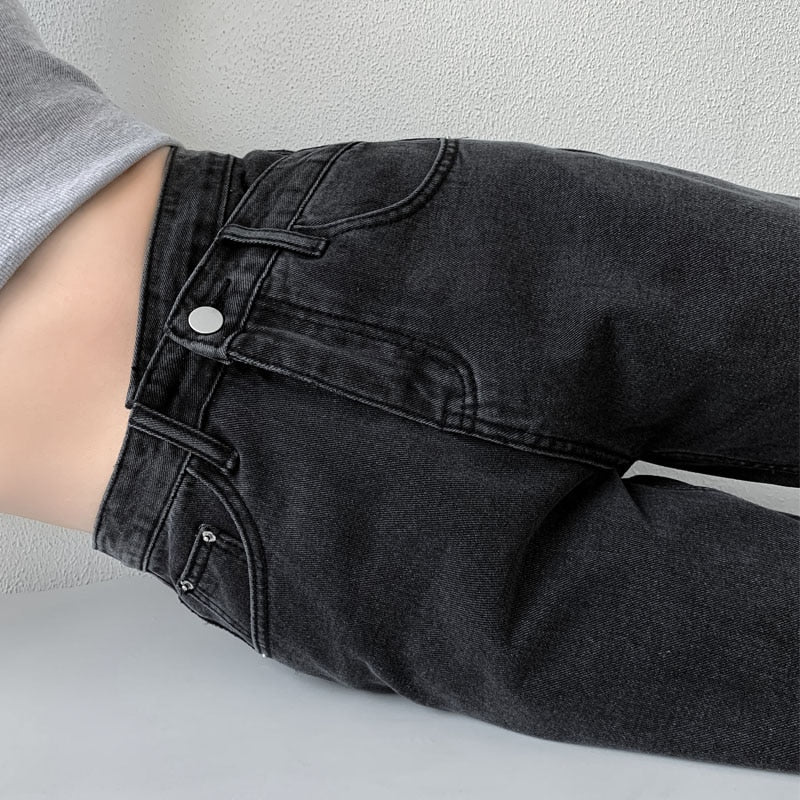 Jeans Frauen weites Bein Hosen Mutter Femme schwarz blau Jeans hohe Taille Frau Hose Kleidung Pantalones Spodnie Damskie