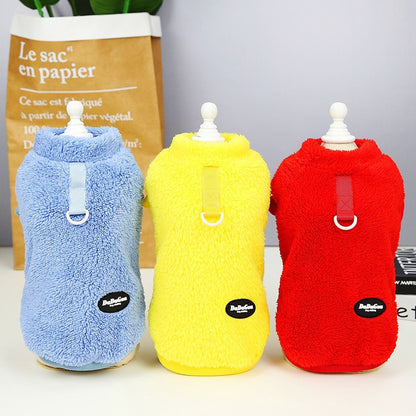 Pet Autumn And Winter Fleece Clothes Dog Cat Warm Coat Solid Color Fleece Sweatshirt