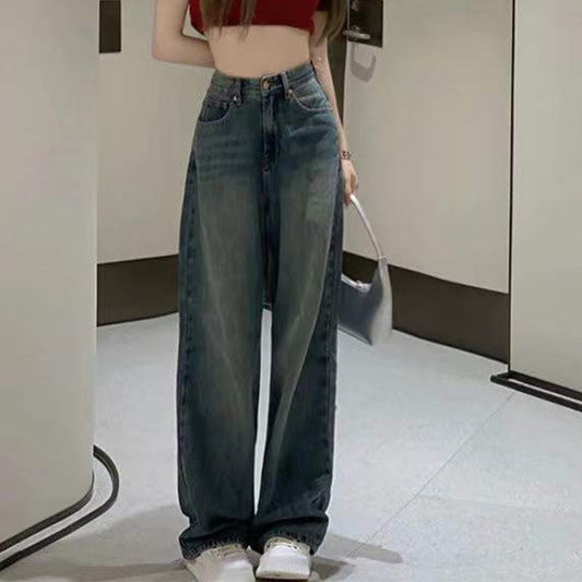 Rimocy Vintage Wide Leg Cargo Jeans Women 2023 Autumn High Waist Bagge Pants Woman Y2k Streetwear Loose Denim Trousers Female