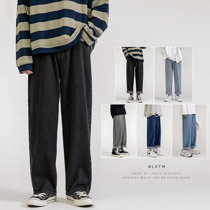 Neue koreanische Mode Herren Baggy Jeans klassische Unisex Mann Straight Denim Hose mit weitem Bein Hip Hop Bagy hellblau grau schwarz
