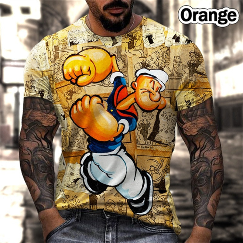 Men Vintage T-shirt Loose O Neck Sailor 3D Pattern Short Sleeve Street Casual Hip Hop Top