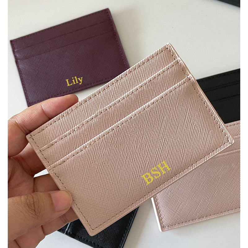 Custom Letters Men PU Leather Credit Card Holder Personalize Initials Slim Card Wallet Monogram Name Card Case Women DIY Present