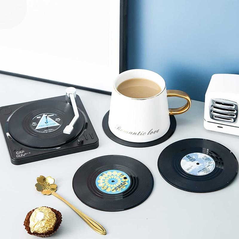 6pcs Retro Vinyl Record Cup Coaster Anti-slip Coffee Coasters Heat Resistant Music Drink Mug Mat Table Placemat Home Decor Gifts