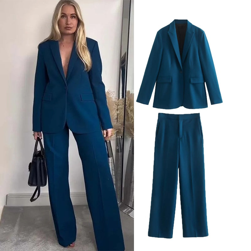 Traf spring pants sets new fashion suits chic slim women two piece set blazer straight leisure party youth two piece set suit