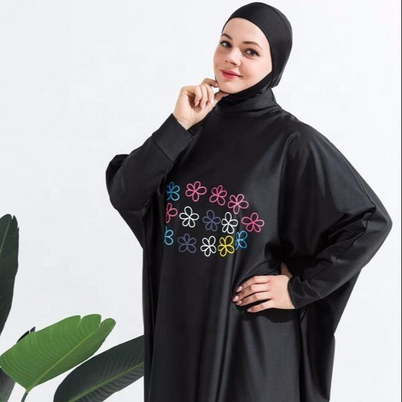 Women Muslim Swimwear Beachwear Screen Printing 3pcs Lslamic Clothing Hijab Long Sleeves Sport Swimsuit Burkinis Bathing Bat Suit