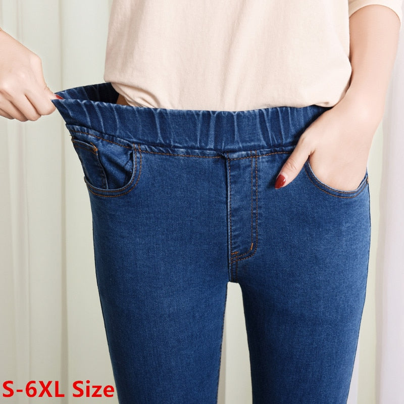 Women Elastic High Waist Skinny Jeans Fashion Women Black Blue Pocket Mom Jeans Slim fit Stretch Denim Pants