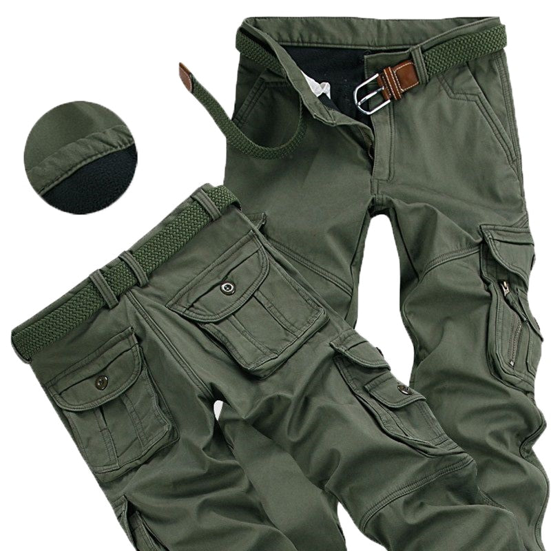 Männer Winter Hose Dicke Warme Cargo Pant Casual Fleece Tasche Pelz