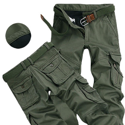 Men Winter Pants Thick Warm Cargo Pant Casual Fleece Pocket Fur