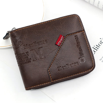 Men's leather wallet wax oil skin wallet for men purse short male card holder wallets zipper around money purse