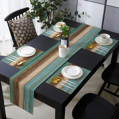 Farmhouse Wood Texture Table Runner Tablecloths Combination Set Wedding Party Event Dining Table Decoration Hotel Home Tablecloth